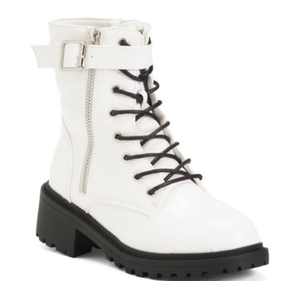 Nicole Miller Shoes - Nicole Miller Boots New‎ York Snakeskin Combat Moto City White Size 7 NEW
